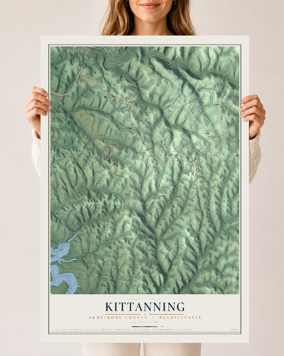 Map of Kittanning, Armstrong County, Pennsylvania, 24 x 36 inch unframed archival matte print