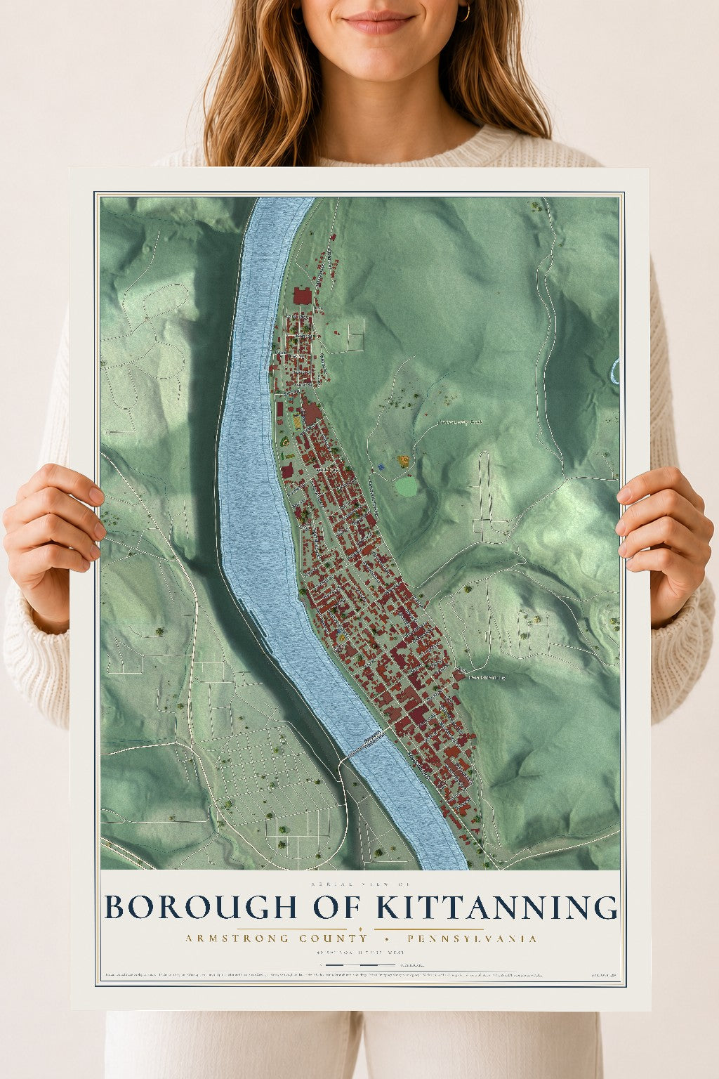Map of the Borough of Kittanning, Armstrong County, Pennsylvania, 18 x 24 inch unframed archival matte print