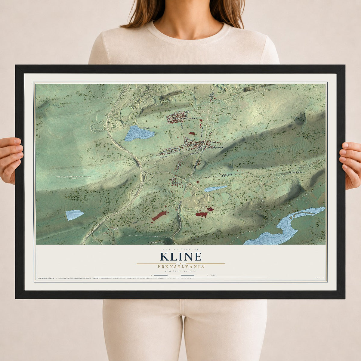 Map of Kline, Pennsylvania, 18 x 24 inch print in a black wood frame