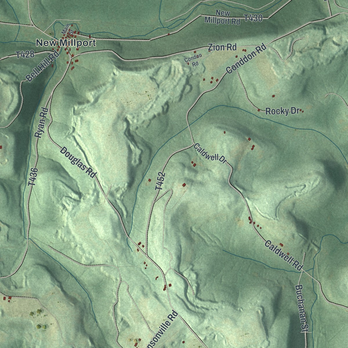 Close-up of the map of Knox, Clearfield County, Pennsylvania print showing street and building detail