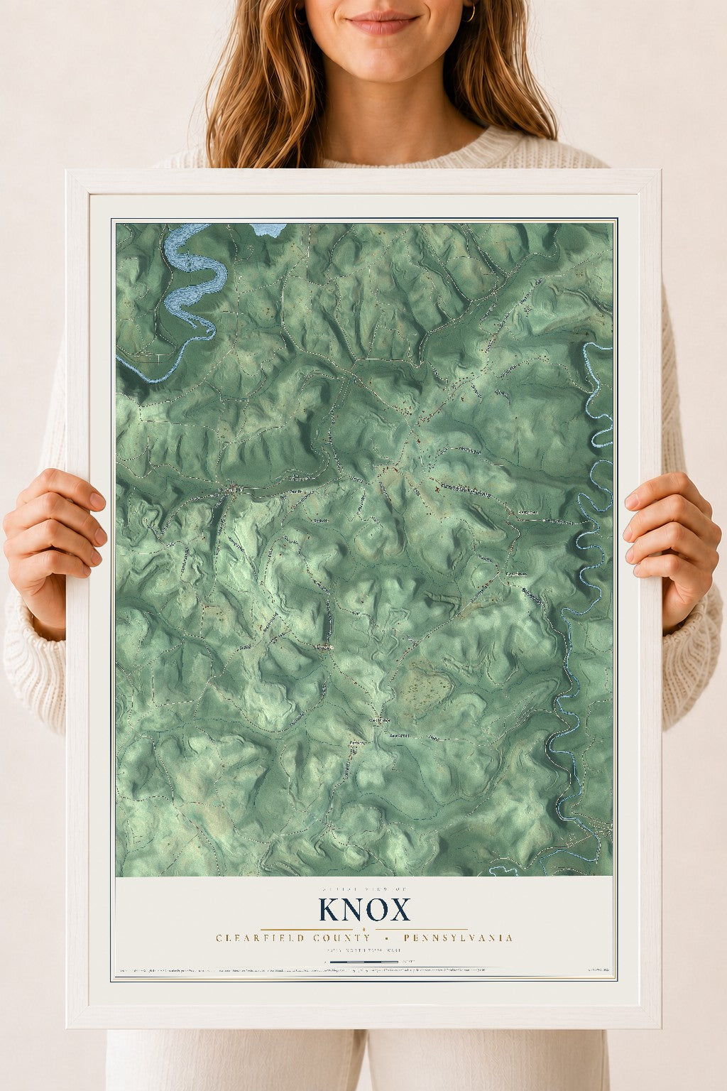 Map of Knox, Clearfield County, Pennsylvania, 18 x 24 inch print in a white wood frame