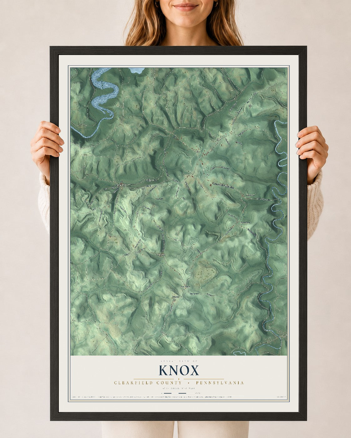 Map of Knox, Clearfield County, Pennsylvania, 24 x 36 inch print in a black wood frame