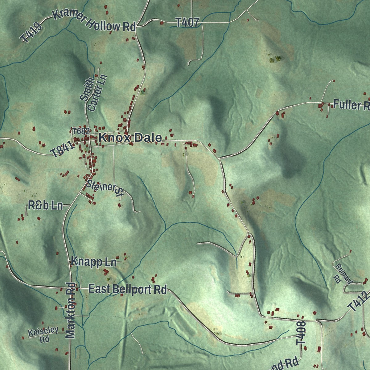 Close-up of the map of Knox, Jefferson County, Pennsylvania print showing street and building detail