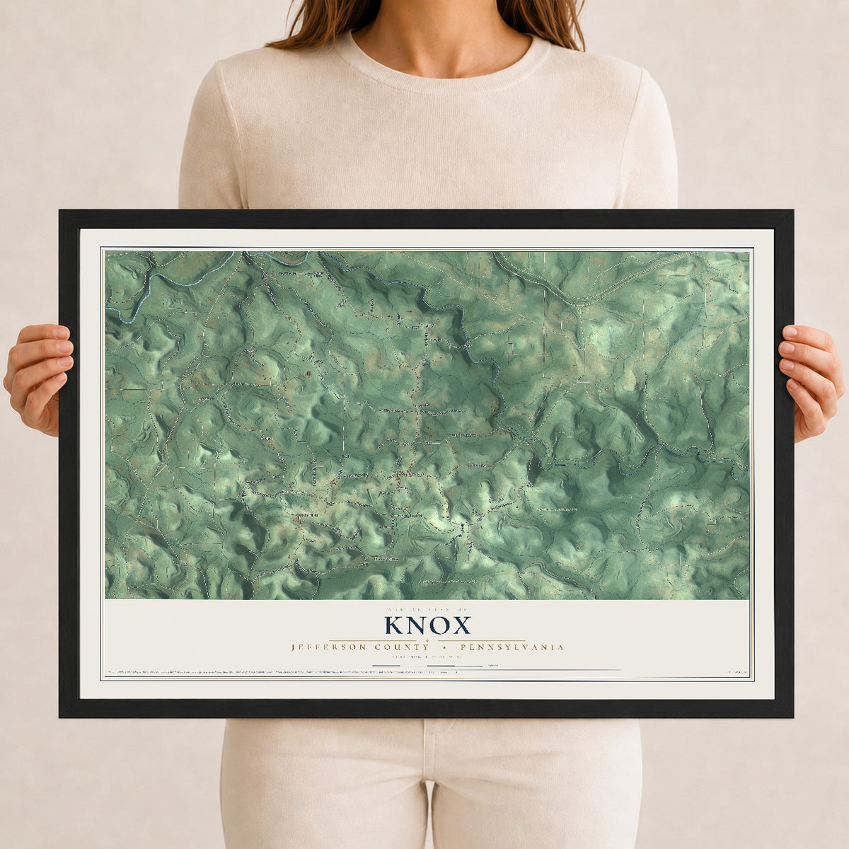 Map of Knox, Jefferson County, Pennsylvania, 12 x 18 inch print in a black wood frame