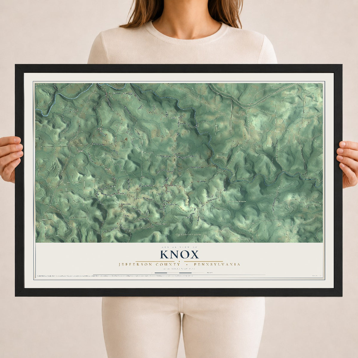Map of Knox, Jefferson County, Pennsylvania, 18 x 24 inch print in a black wood frame