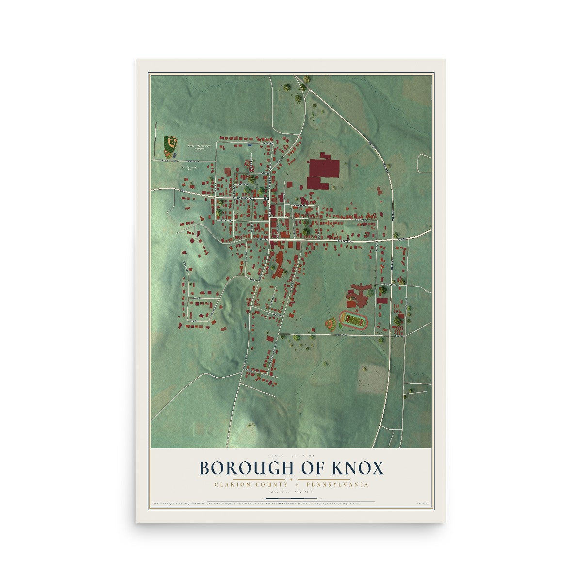 Map of the Borough of Knox, Clarion County, Pennsylvania, 12 x 18 inch unframed archival matte print
