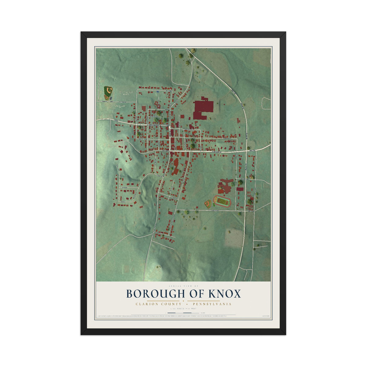 Map of the Borough of Knox, Clarion County, Pennsylvania, 12 x 18 inch print in a black wood frame