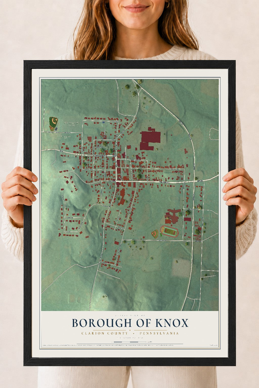 Map of the Borough of Knox, Clarion County, Pennsylvania, 18 x 24 inch print in a black wood frame