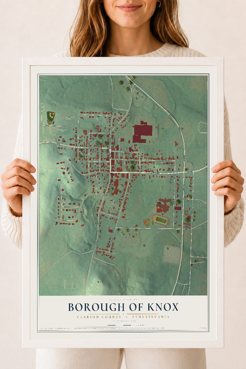 Map of the Borough of Knox, Clarion County, Pennsylvania, 18 x 24 inch print in a white wood frame