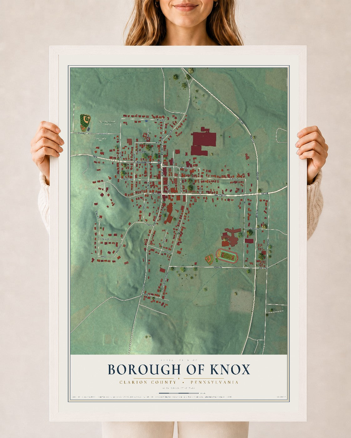 Map of the Borough of Knox, Clarion County, Pennsylvania, 24 x 36 inch print in a white wood frame