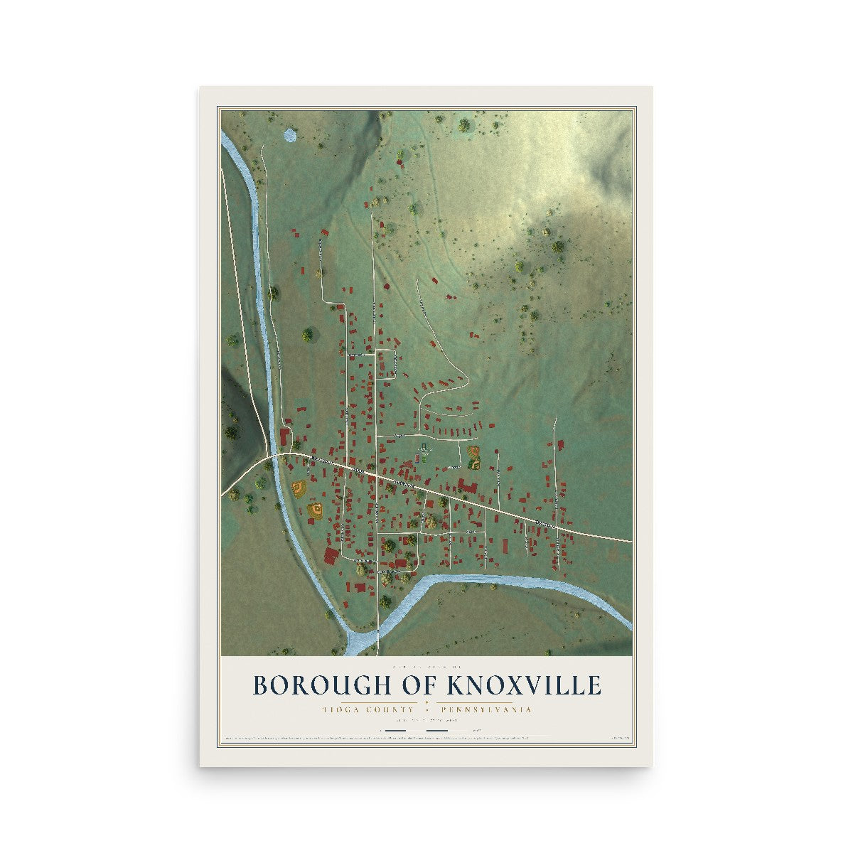 Map of the Borough of Knoxville, Tioga County, Pennsylvania, 12 x 18 inch unframed archival matte print