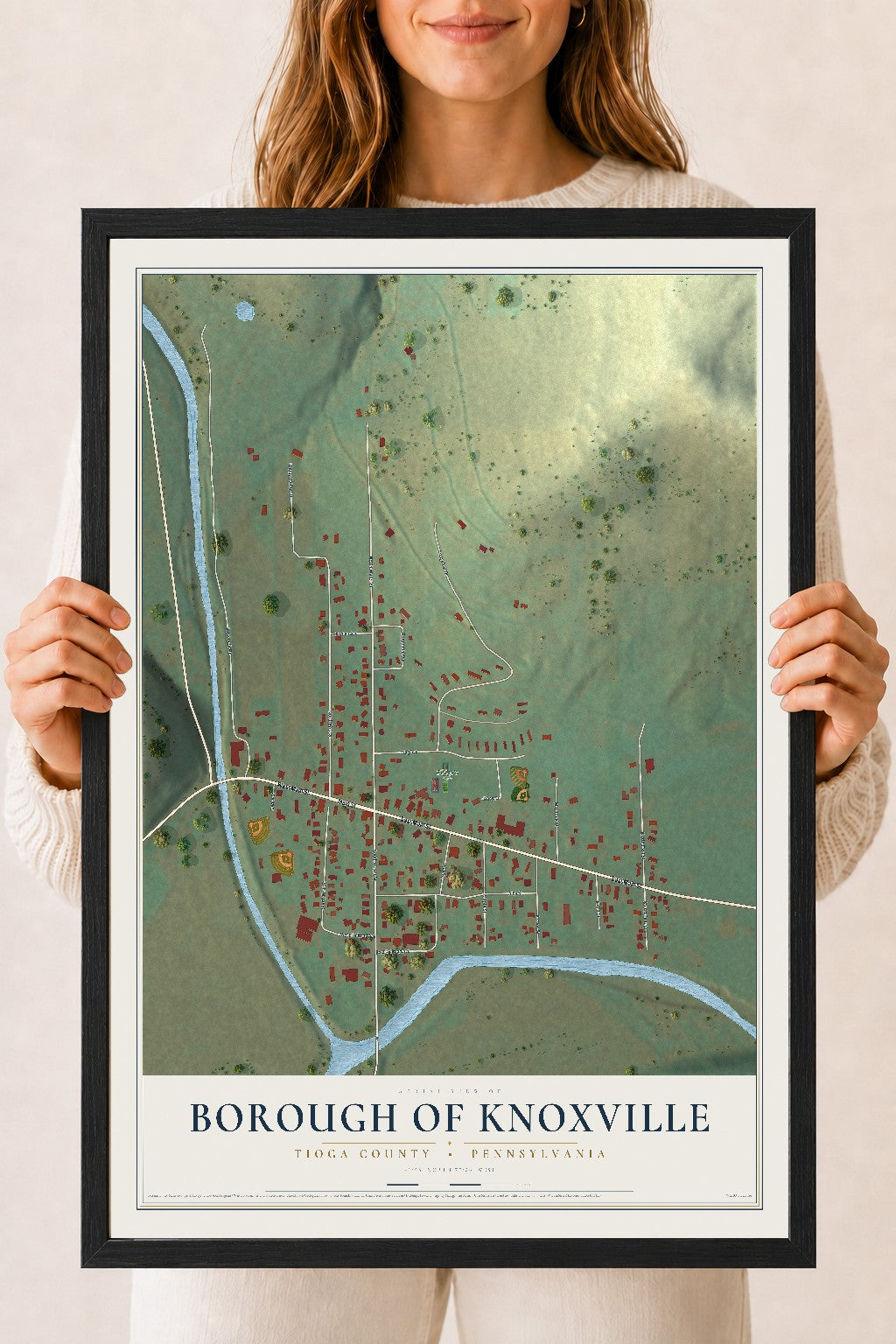 Map of the Borough of Knoxville, Tioga County, Pennsylvania, 18 x 24 inch print in a black wood frame