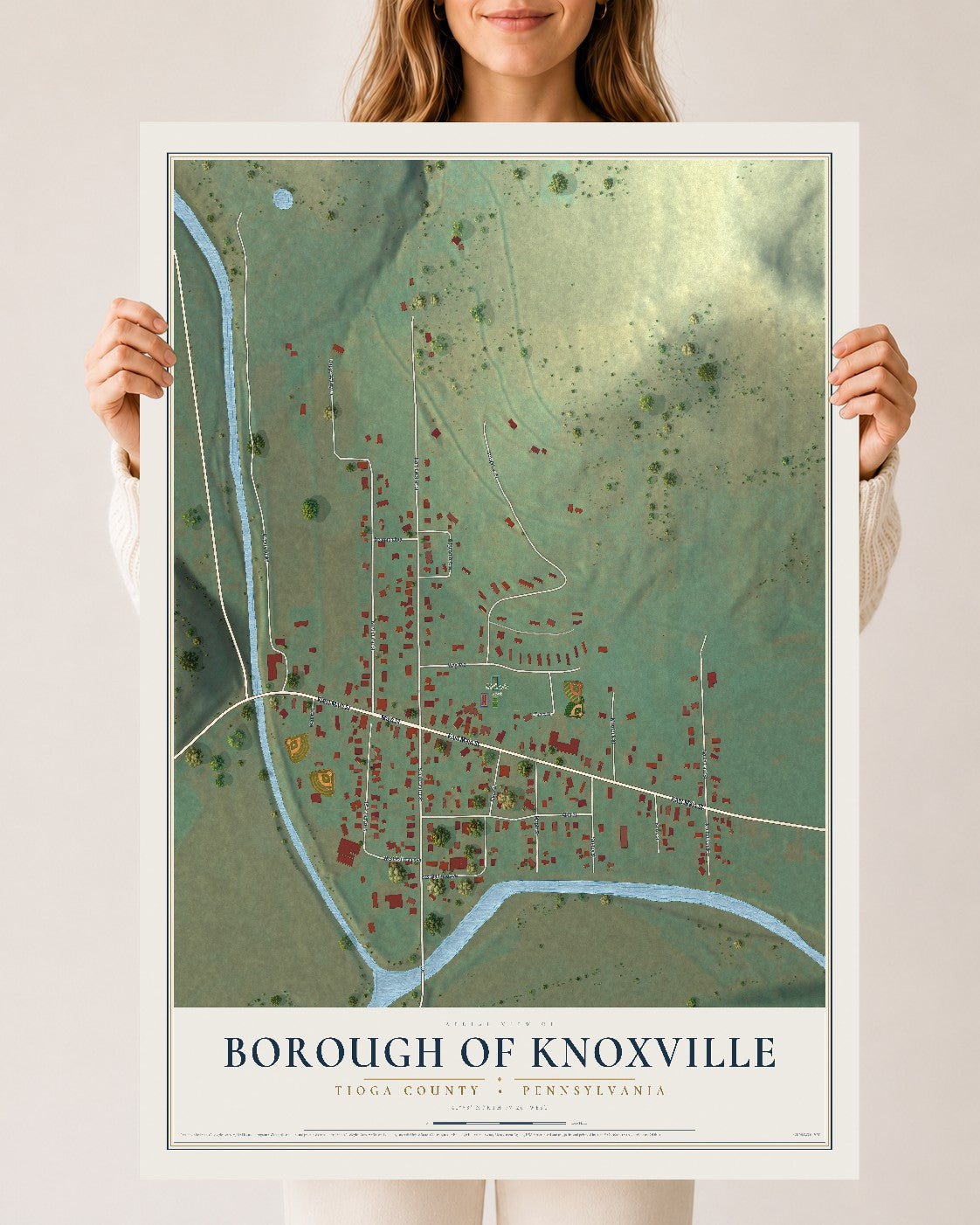 Map of the Borough of Knoxville, Tioga County, Pennsylvania, 24 x 36 inch unframed archival matte print