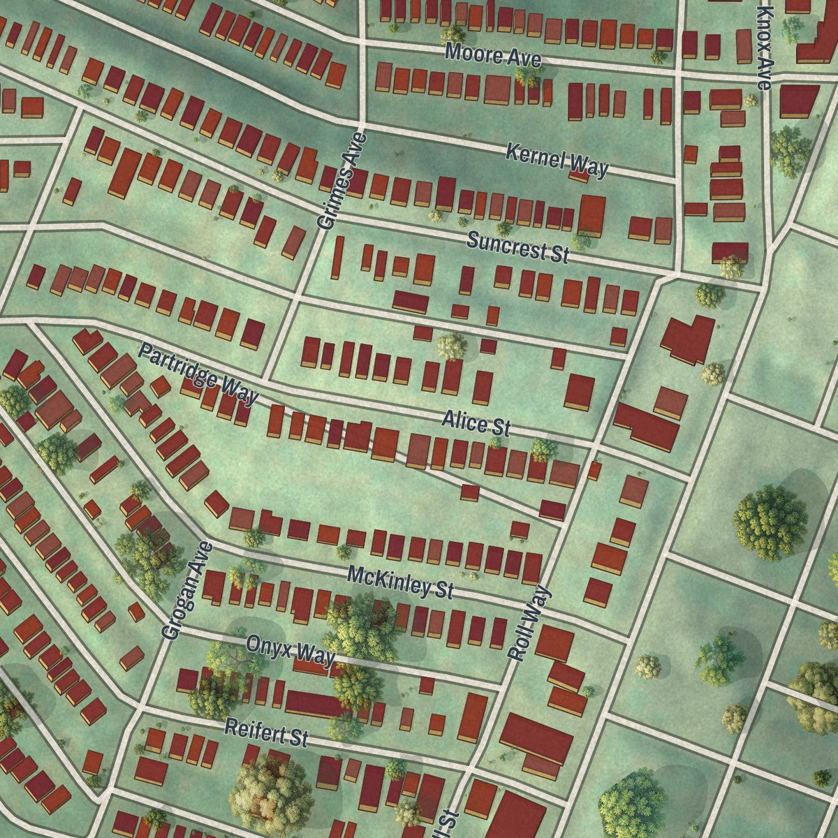 Close-up of the map of Knoxville, Pennsylvania print showing street and building detail