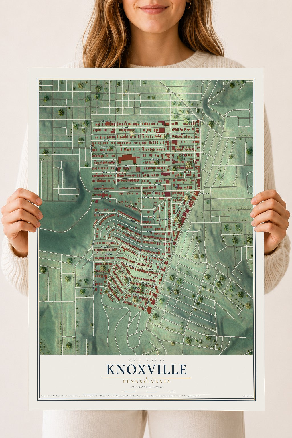 Map of Knoxville, Pennsylvania, 18 x 24 inch unframed archival matte print