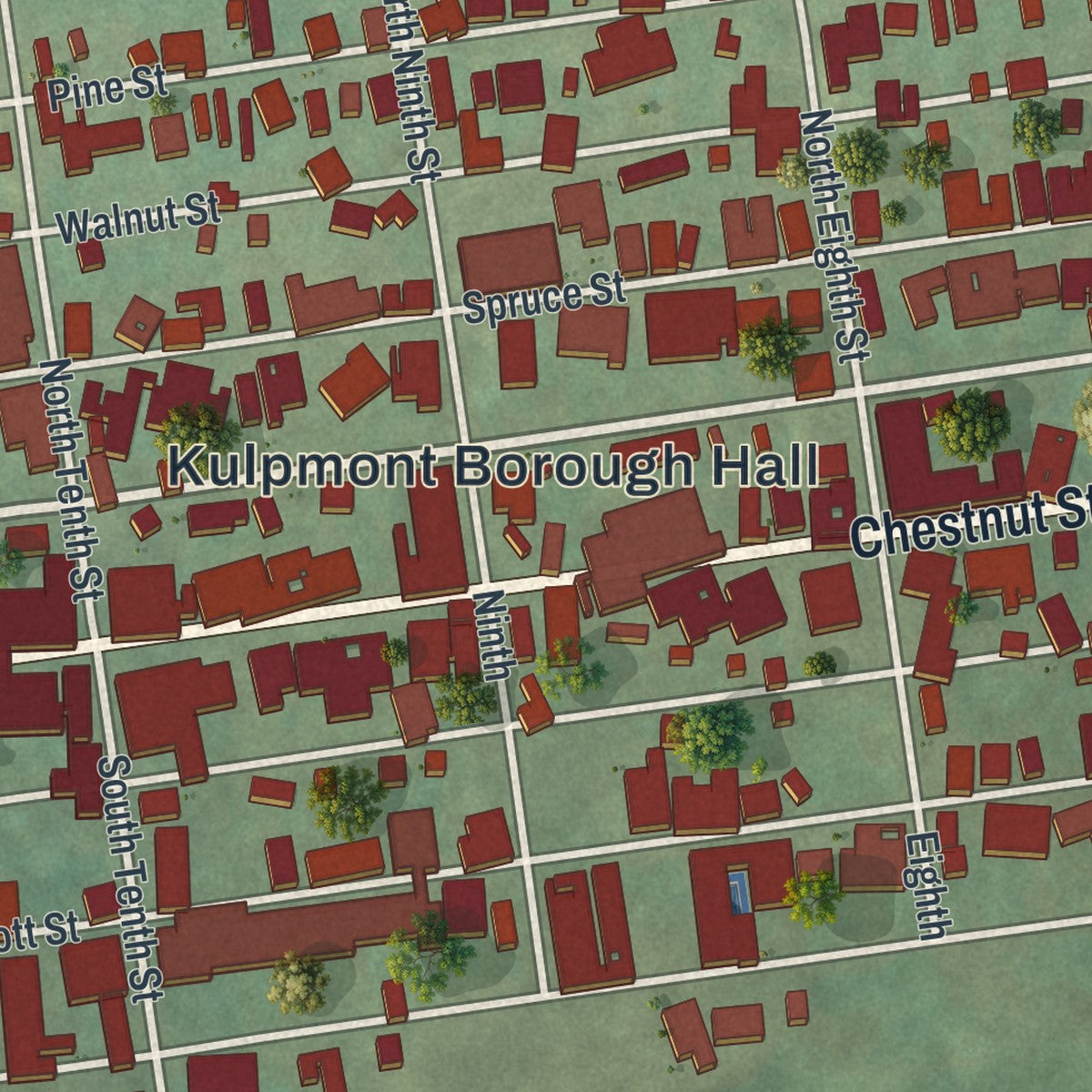 Close-up of the map of Kulpmont, Pennsylvania print showing street and building detail