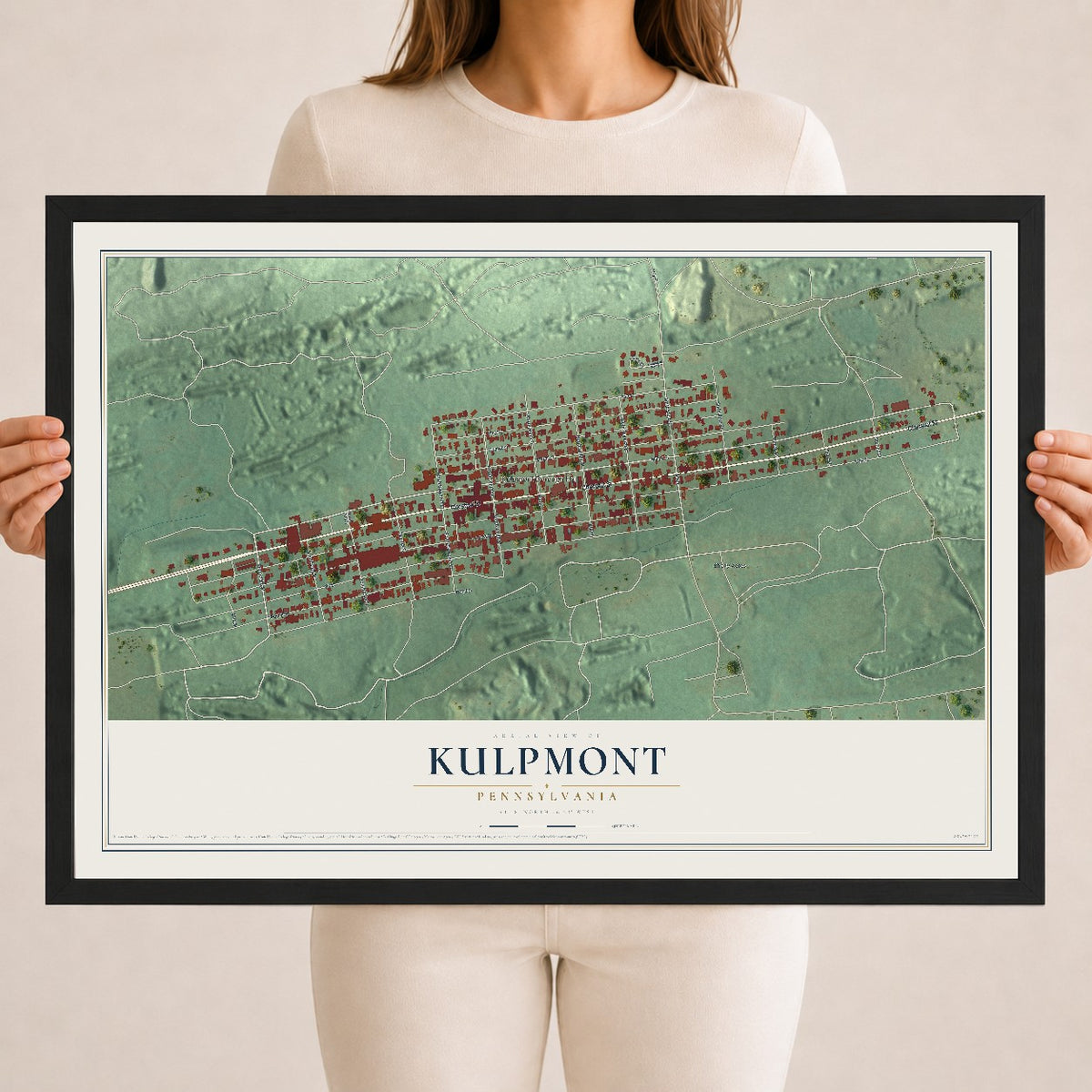 Map of Kulpmont, Pennsylvania, 18 x 24 inch print in a black wood frame