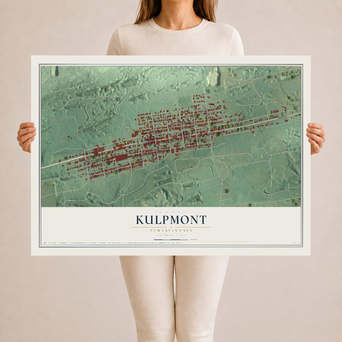 Map of Kulpmont, Pennsylvania, 24 x 36 inch unframed archival matte print
