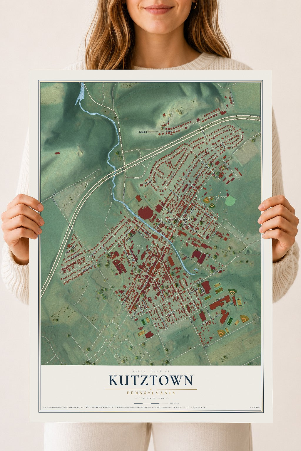 Map of Kutztown, Pennsylvania, 18 x 24 inch unframed archival matte print