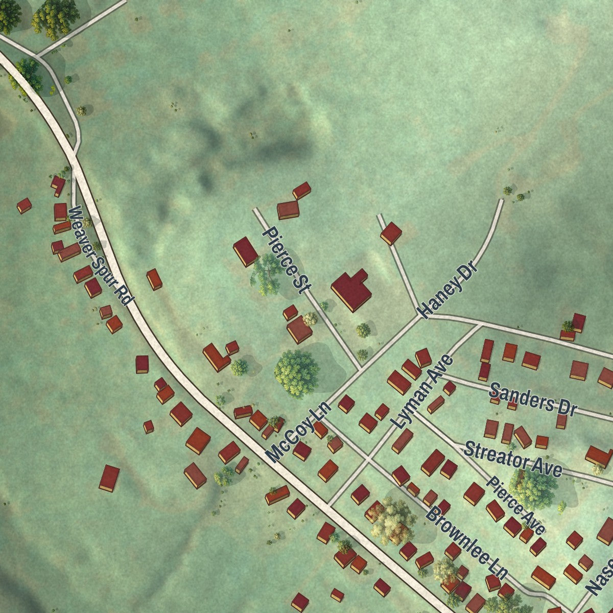 Close-up of the map of Laboratory, Pennsylvania print showing street and building detail