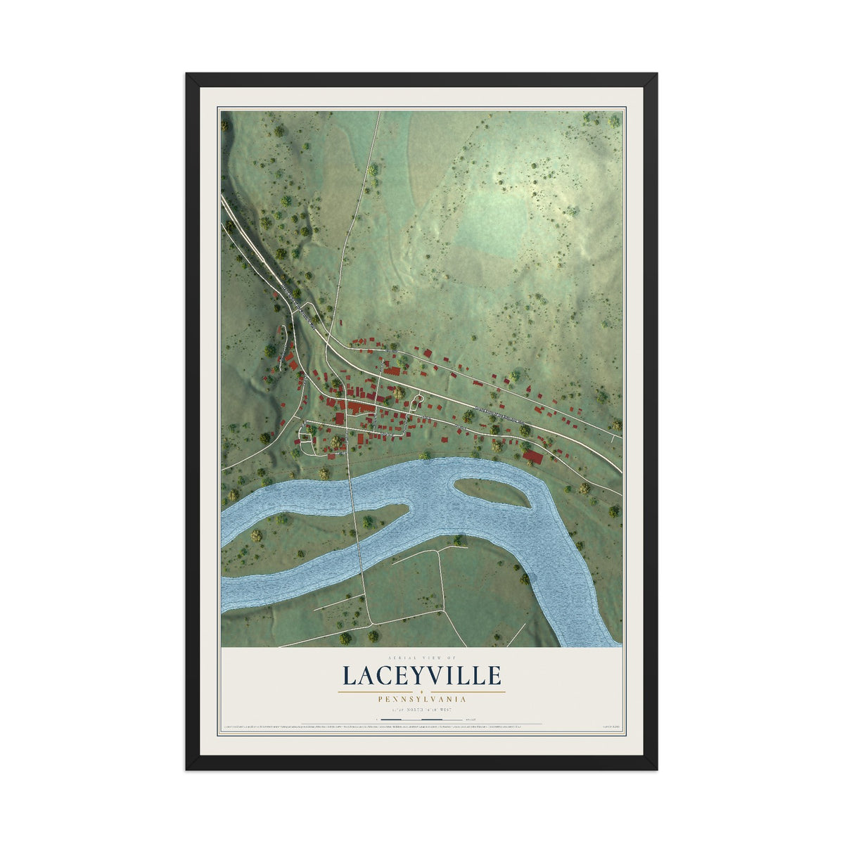 Map of Laceyville, Pennsylvania, 12 x 18 inch print in a black wood frame
