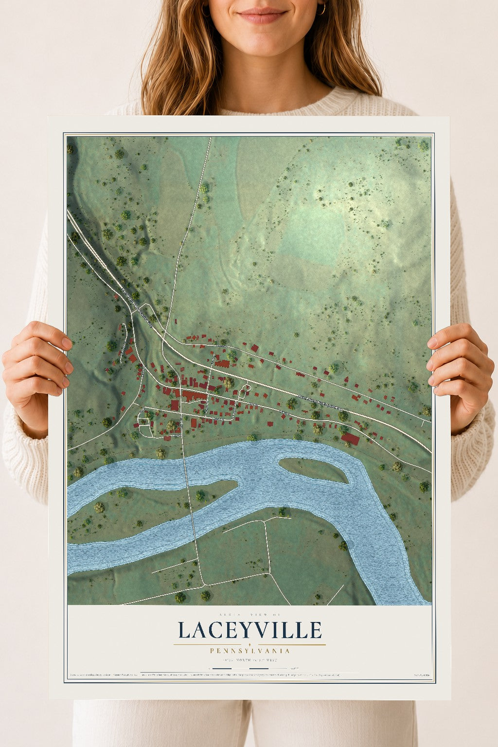 Map of Laceyville, Pennsylvania, 18 x 24 inch unframed archival matte print