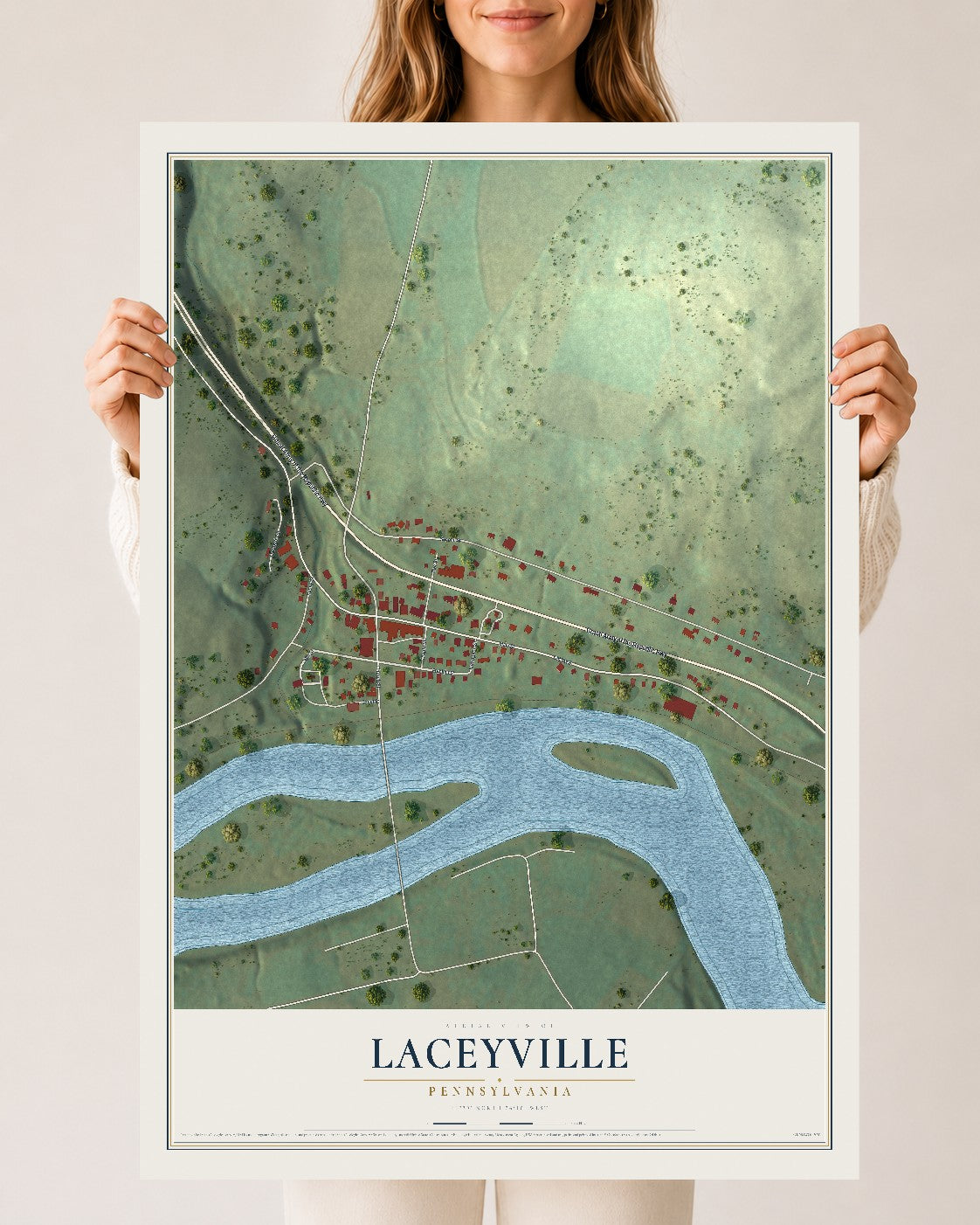 Map of Laceyville, Pennsylvania, 24 x 36 inch unframed archival matte print