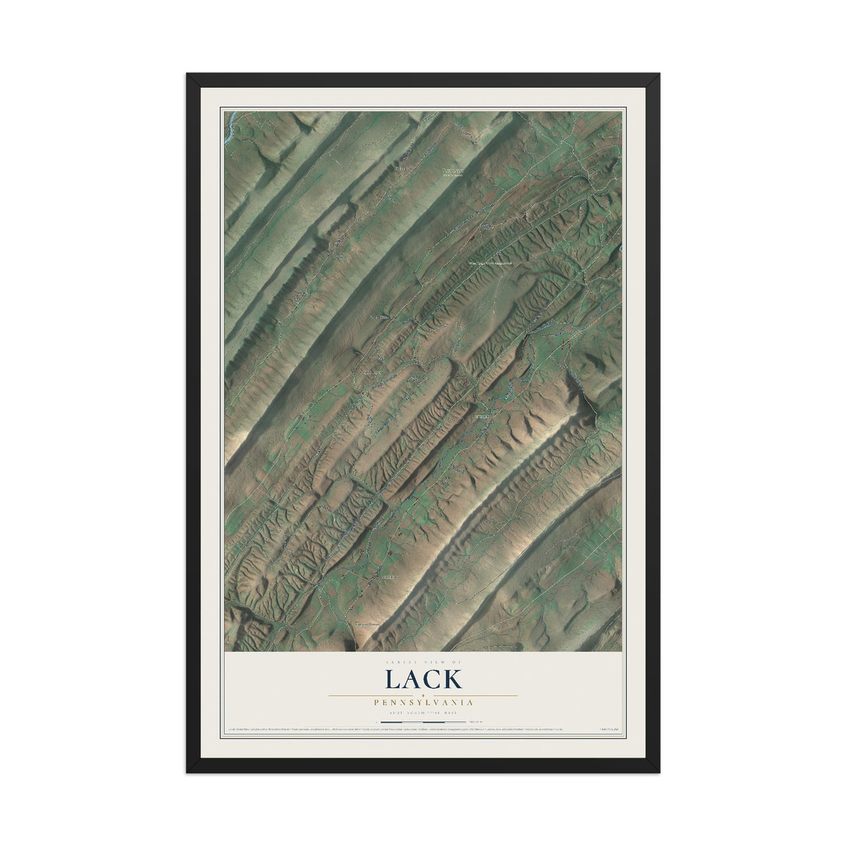 Map of Lack, Pennsylvania, 12 x 18 inch print in a black wood frame