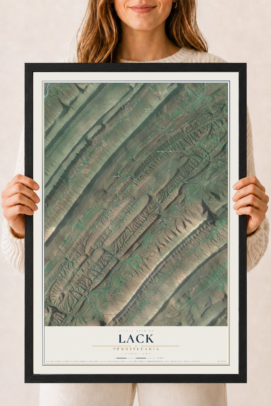 Map of Lack, Pennsylvania, 18 x 24 inch print in a black wood frame