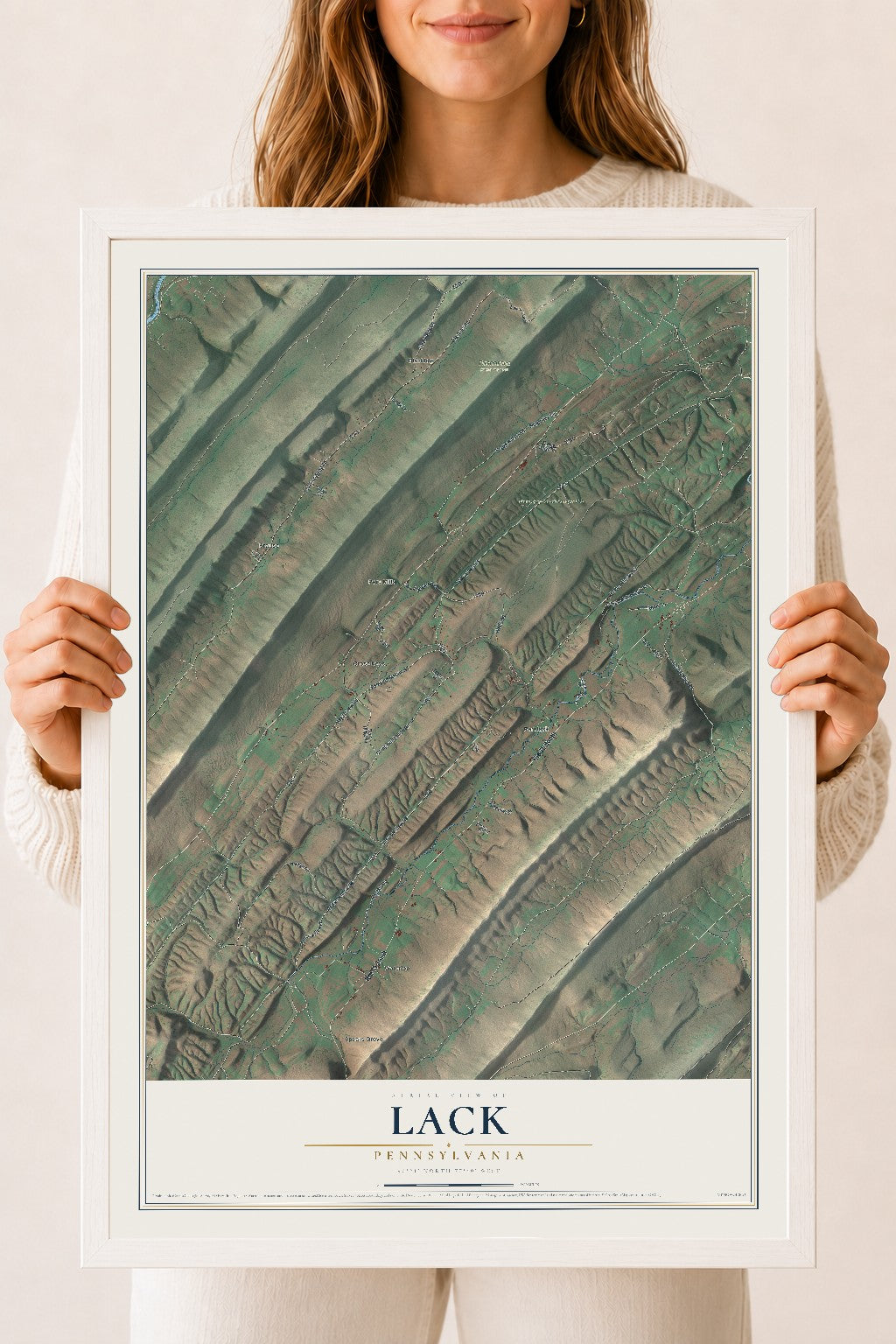 Map of Lack, Pennsylvania, 18 x 24 inch print in a white wood frame