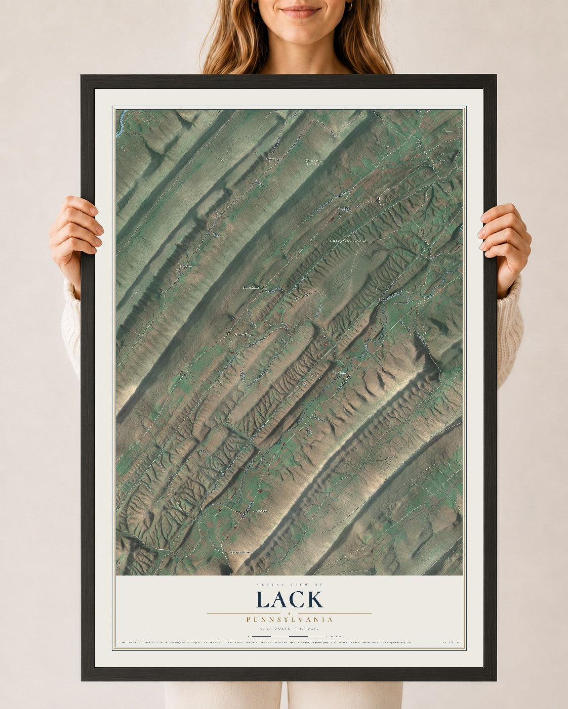 Map of Lack, Pennsylvania, 24 x 36 inch print in a black wood frame