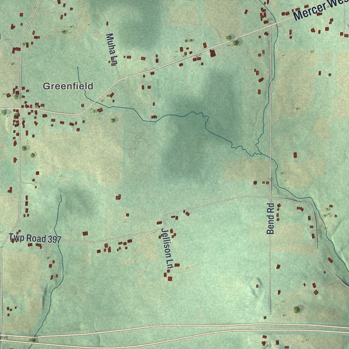 Second close-up of the map of Lackawannock, Pennsylvania print showing more streets and buildings
