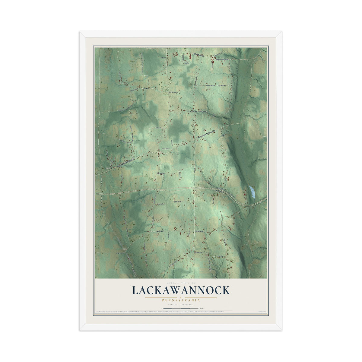 Map of Lackawannock, Pennsylvania, 12 x 18 inch print in a white wood frame