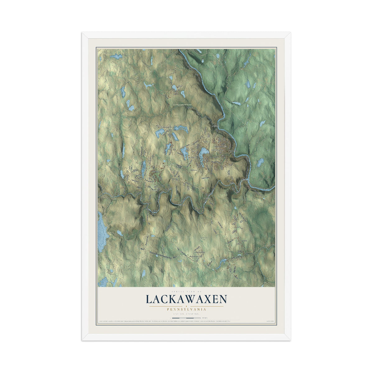 Map of Lackawaxen, Pennsylvania, 12 x 18 inch print in a white wood frame