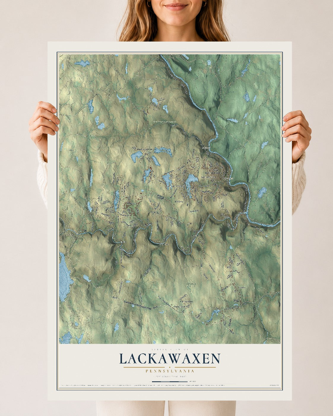 Map of Lackawaxen, Pennsylvania, 24 x 36 inch unframed archival matte print