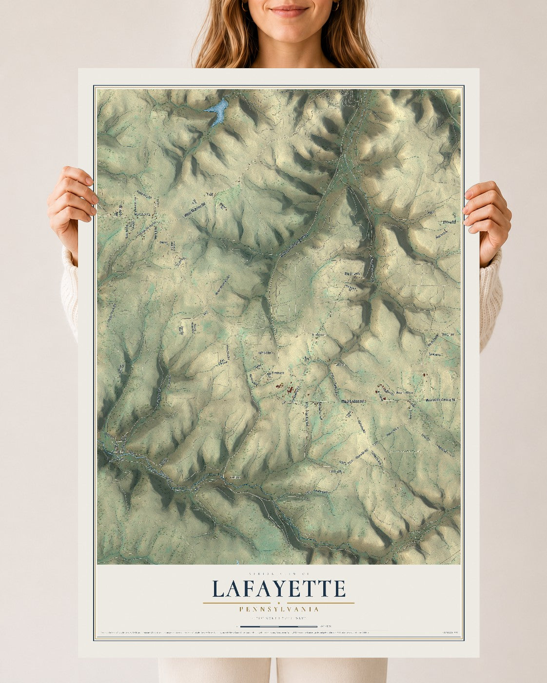 Map of Lafayette, Pennsylvania, 24 x 36 inch unframed archival matte print