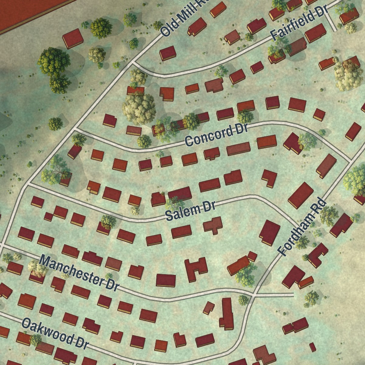Close-up of the map of Laflin, Pennsylvania print showing street and building detail