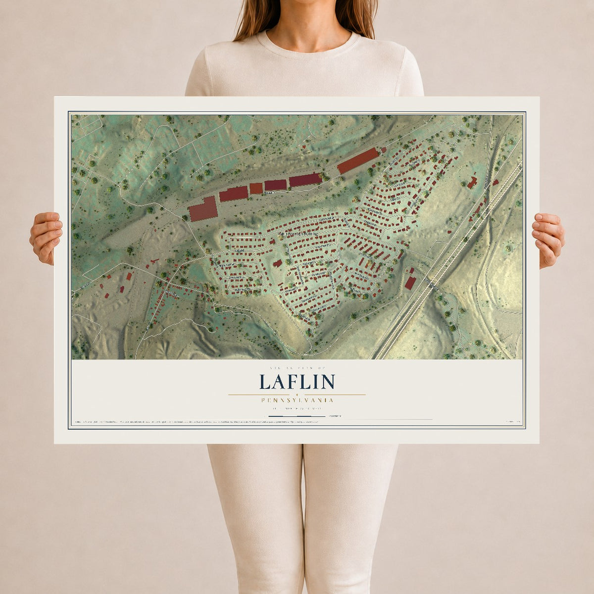 Map of Laflin, Pennsylvania, 24 x 36 inch unframed archival matte print