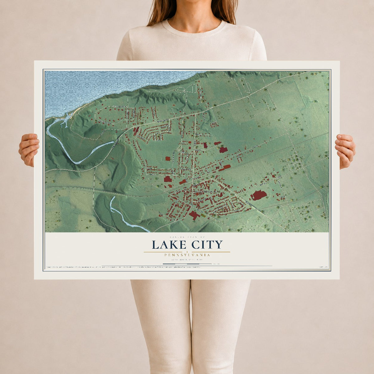 Map of Lake City, Pennsylvania, 24 x 36 inch unframed archival matte print