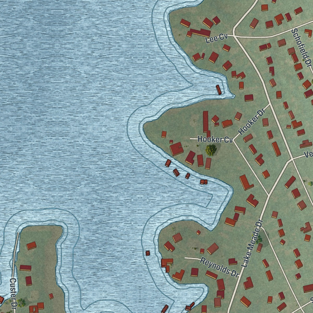 Close-up of the map of Lake Meade, Pennsylvania print showing street and building detail