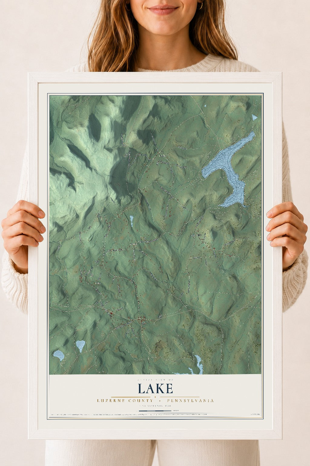 Map of Lake, Luzerne County, Pennsylvania, 18 x 24 inch print in a white wood frame