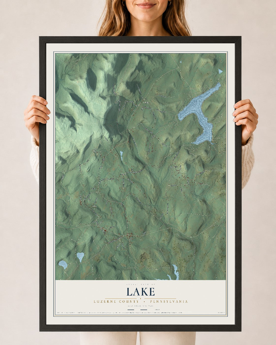 Map of Lake, Luzerne County, Pennsylvania, 24 x 36 inch print in a black wood frame