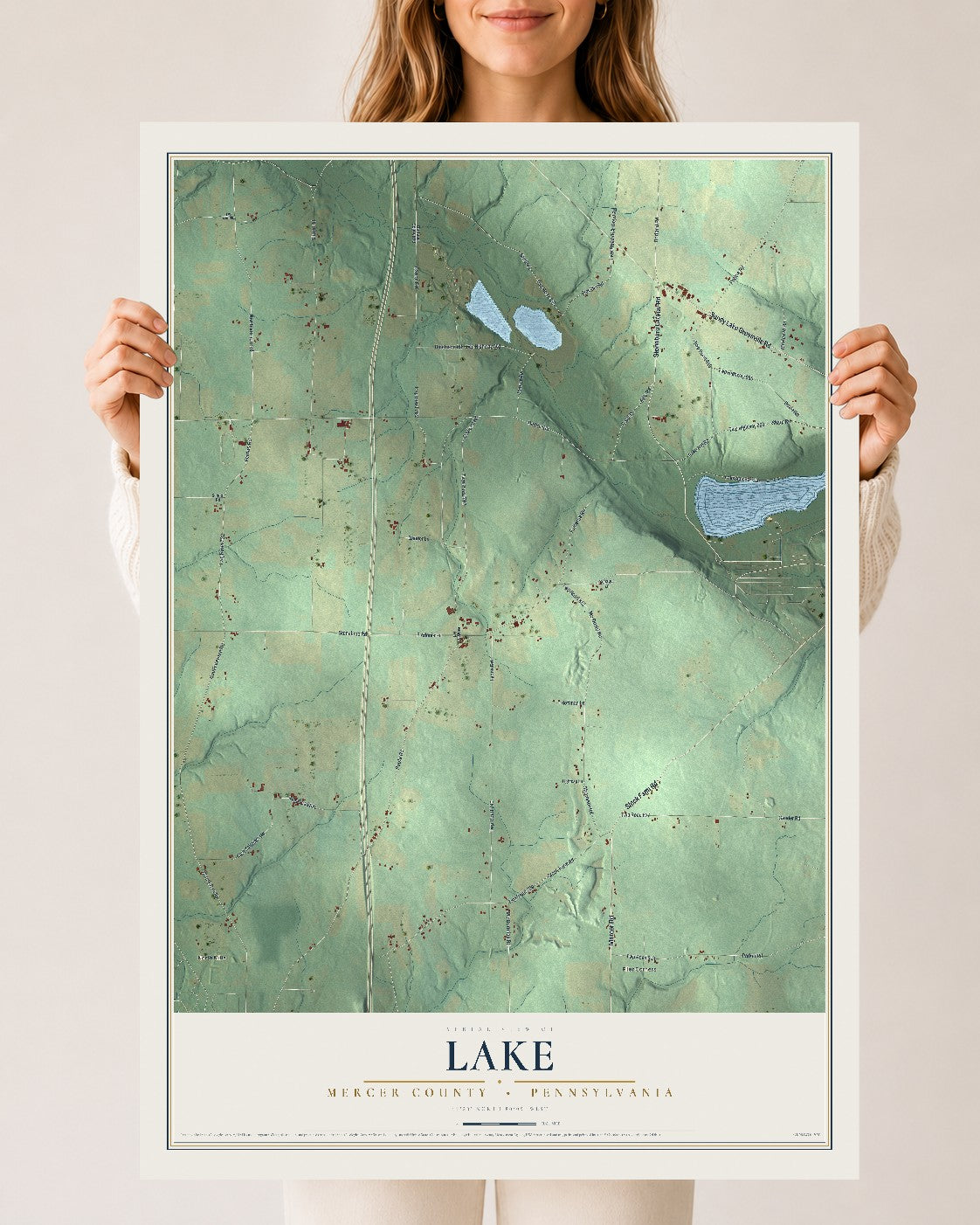 Map of Lake, Mercer County, Pennsylvania, 24 x 36 inch unframed archival matte print