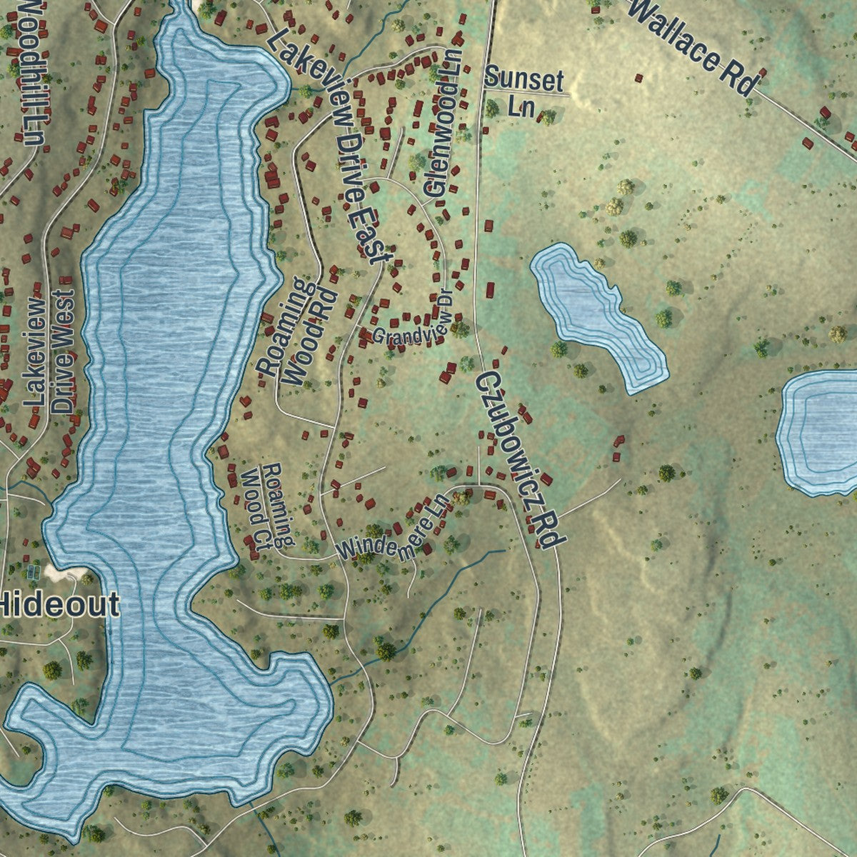 Second close-up of the map of Lake, Wayne County, Pennsylvania print showing more streets and buildings
