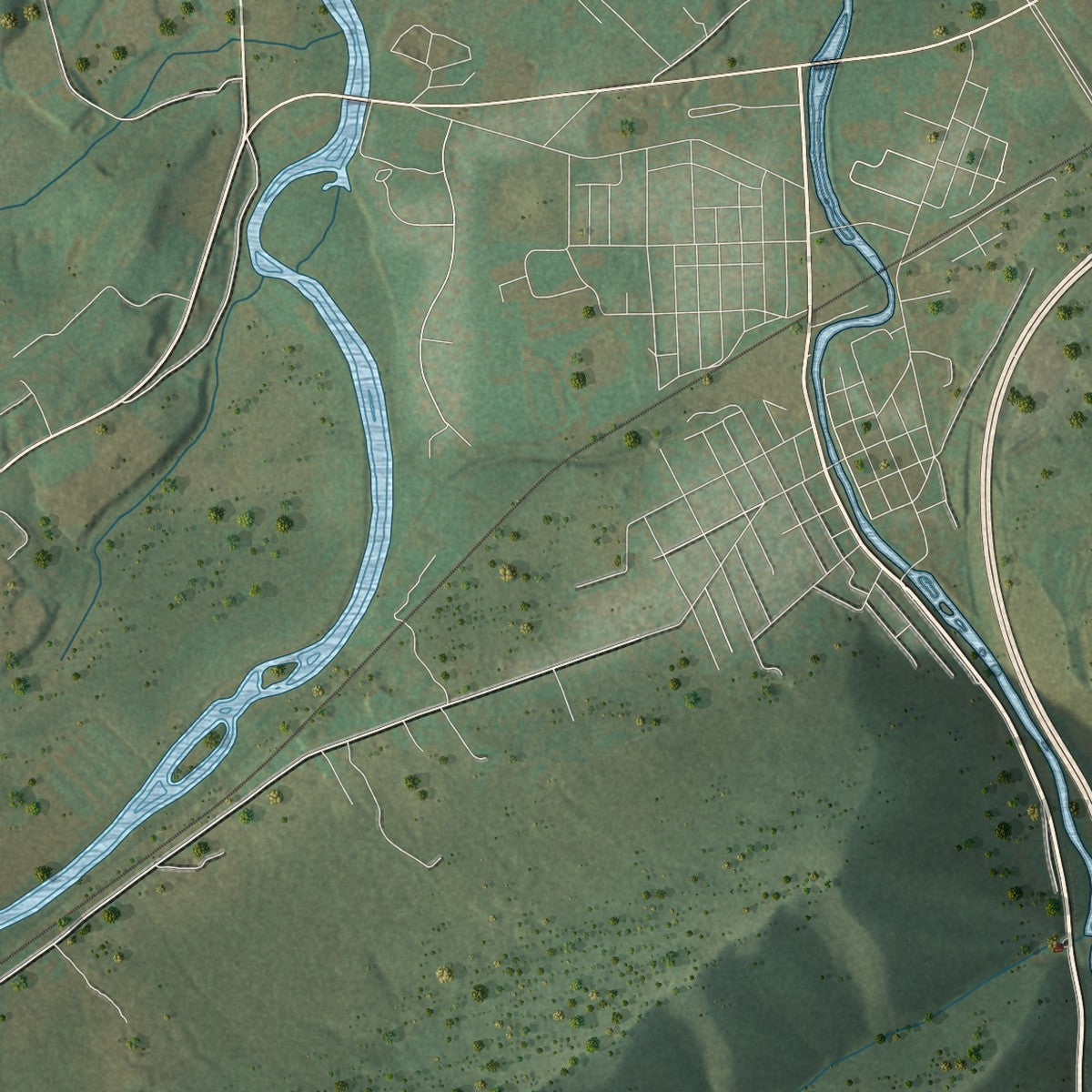Second close-up of the map of Lamar, Pennsylvania print showing more streets and buildings
