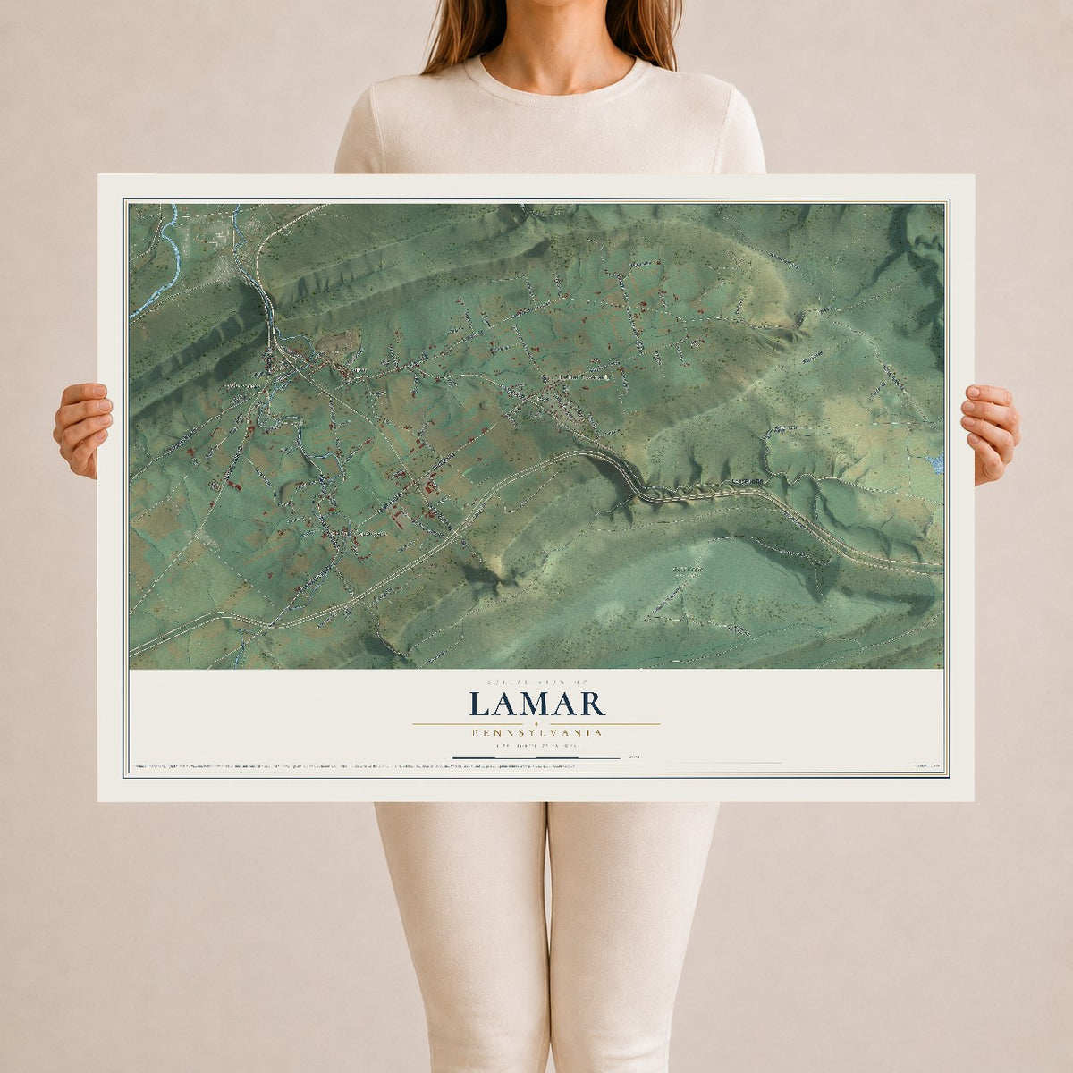 Map of Lamar, Pennsylvania, 24 x 36 inch unframed archival matte print