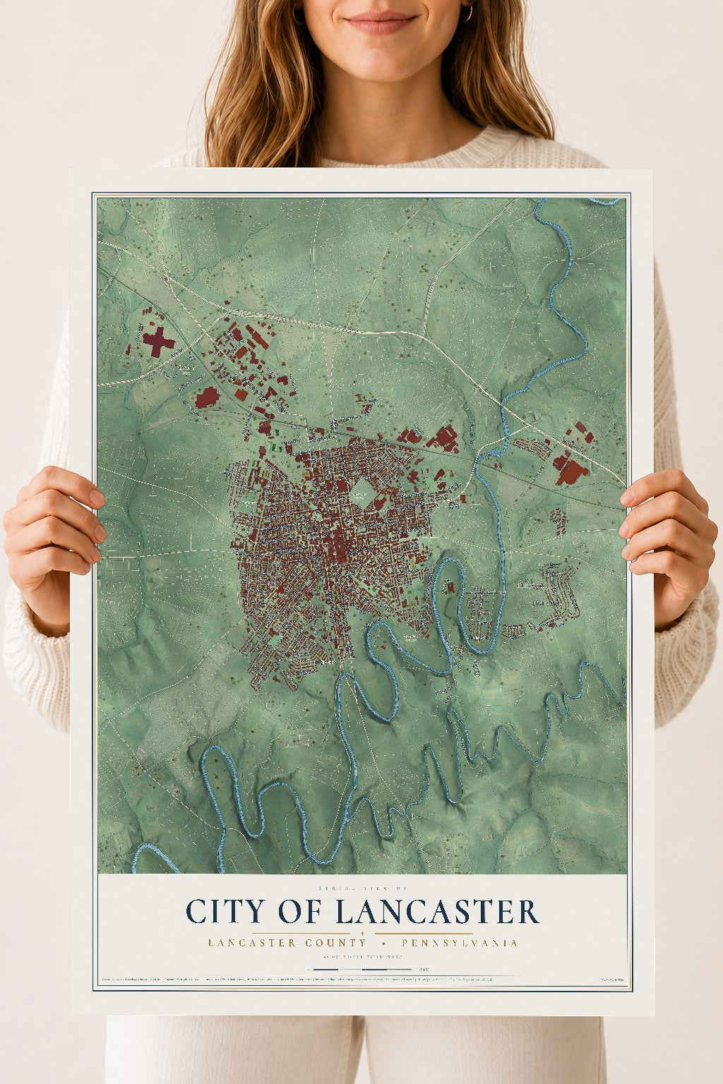 Map of the City of Lancaster, Lancaster County, Pennsylvania, 18 x 24 inch unframed archival matte print