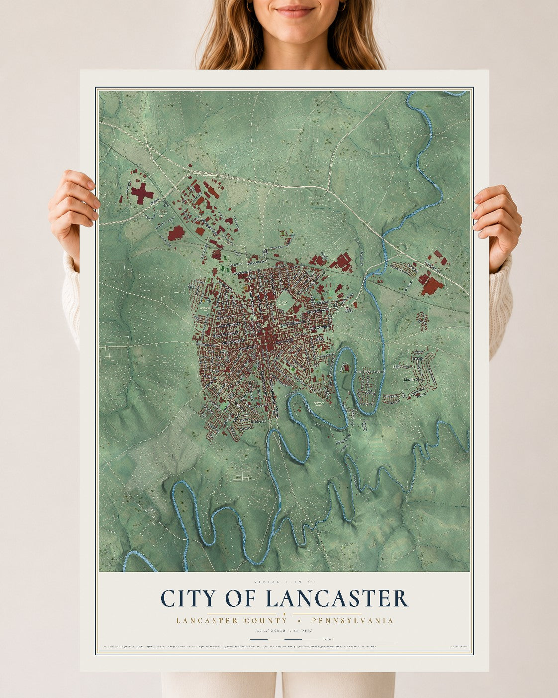 Map of the City of Lancaster, Lancaster County, Pennsylvania, 24 x 36 inch unframed archival matte print