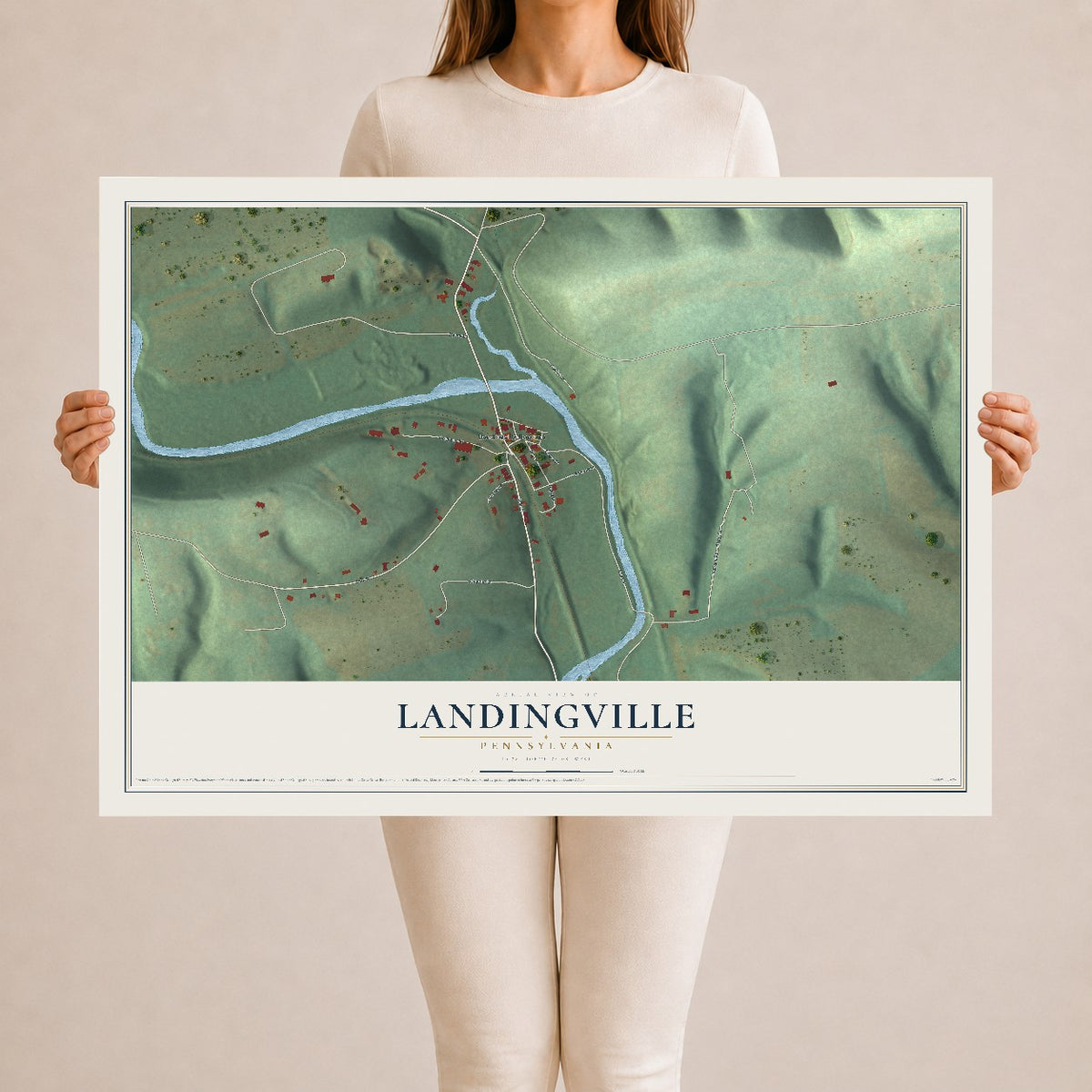 Map of Landingville, Pennsylvania, 24 x 36 inch unframed archival matte print