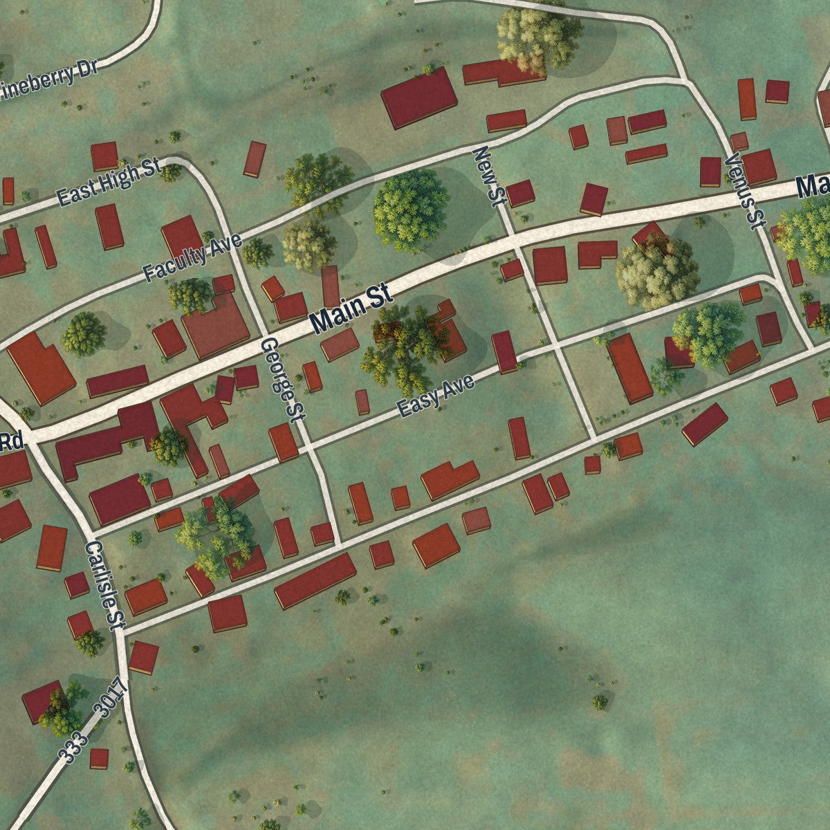 Close-up of the map of Landisburg, Pennsylvania print showing street and building detail
